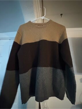 Michael Kors Colorblock Crewneck Sweater in Beige, Brown & Gray